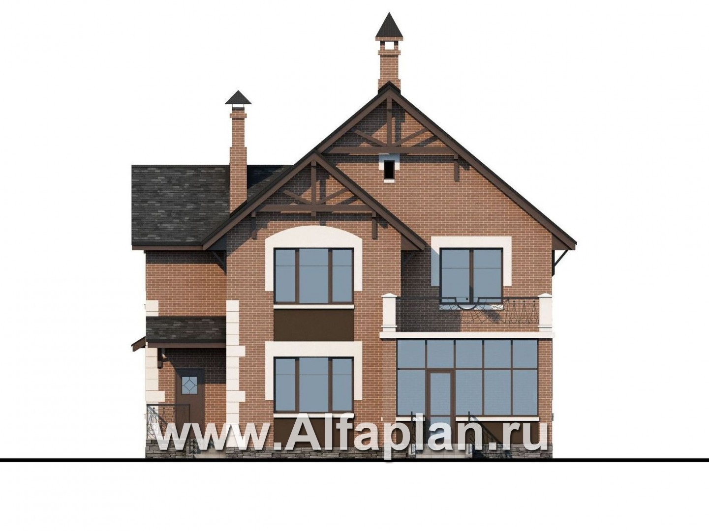 Проекты домов Альфаплан - «Плоды успеха» - комфортабельный коттедж с террасой-солярием - изображение фасада №4