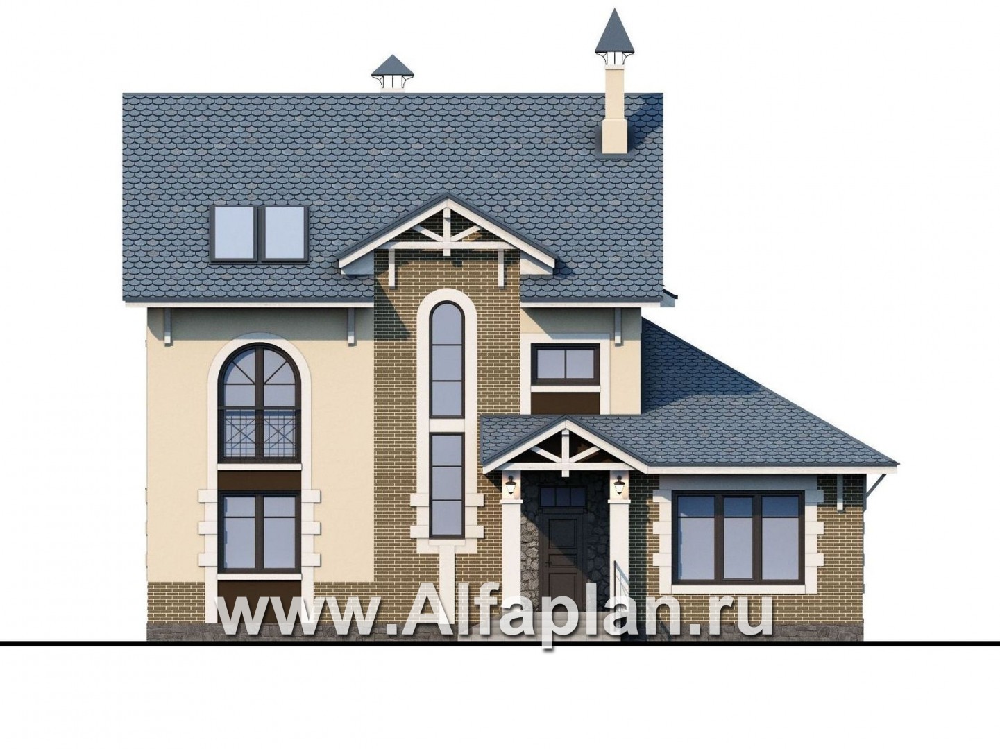 Проекты домов Альфаплан - «Оккервиль» - элегантный коттедж для большой семьи - изображение фасада №1