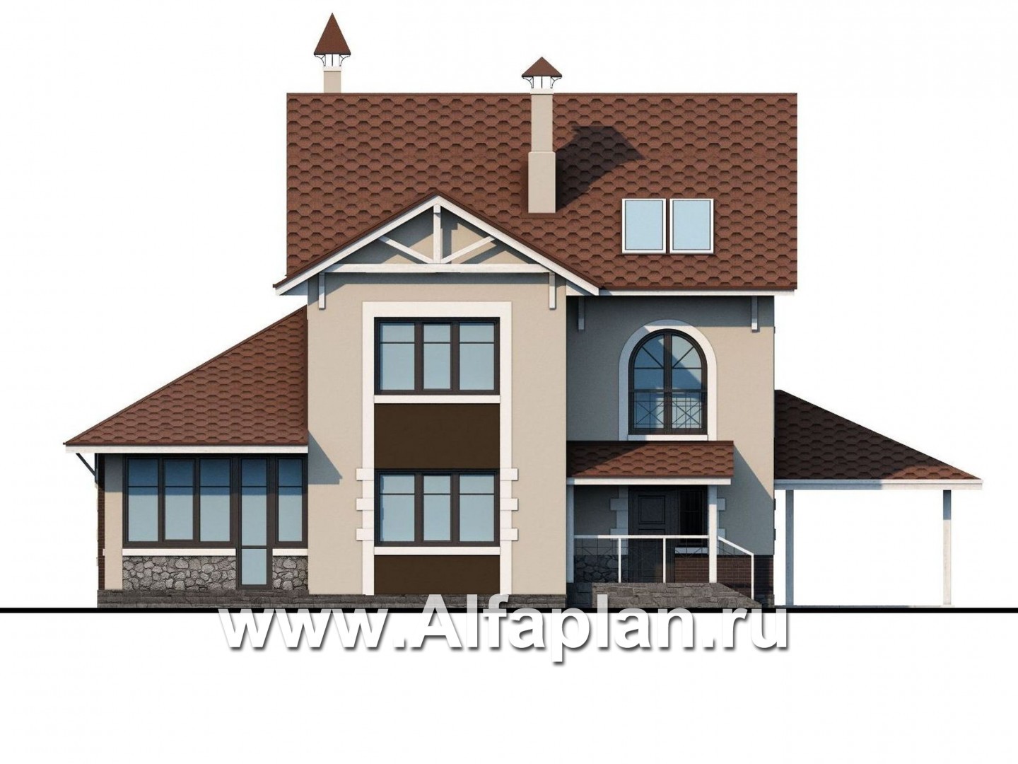 Проекты домов Альфаплан - «Оккервиль» - элегантный коттедж для большой семьи - изображение фасада №4