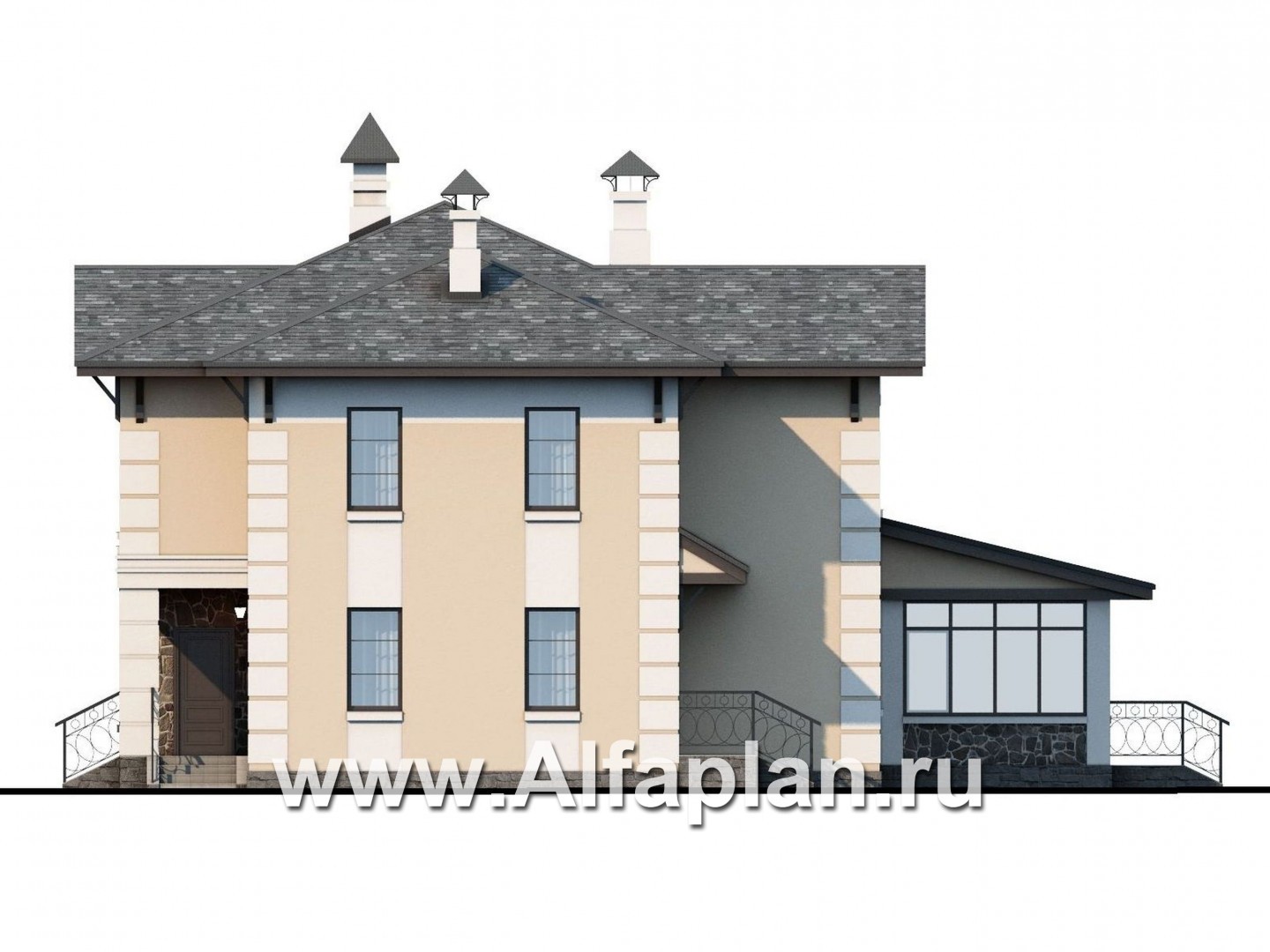 Проекты домов Альфаплан - «Рождествено»- двухэтажный коттедж с большой верандой - изображение фасада №2