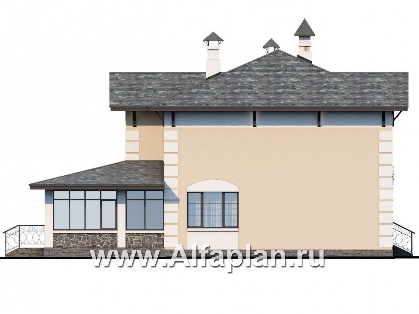 Проекты домов Альфаплан - «Рождествено»- двухэтажный коттедж с большой верандой - изображение фасада №3