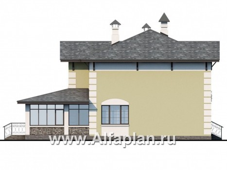 Проекты домов Альфаплан - «Рождествено» - коттедж с большой верандой и навесом для машины - превью фасада №3