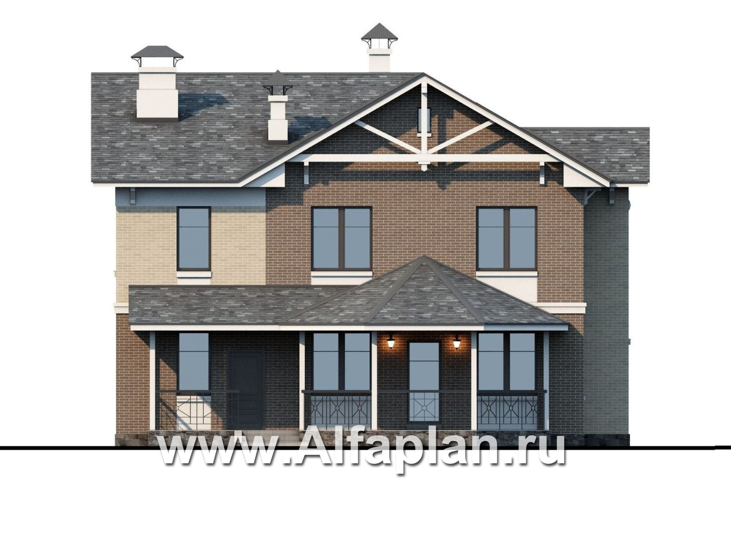 Проекты домов Альфаплан - «Clever» - классический коттедж с красивым эркером и террасой - изображение фасада №4