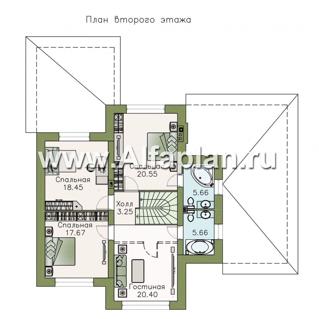 Проекты домов Альфаплан - «Вернисаж» - элегантный коттедж с гаражом и верандой - изображение плана проекта №2