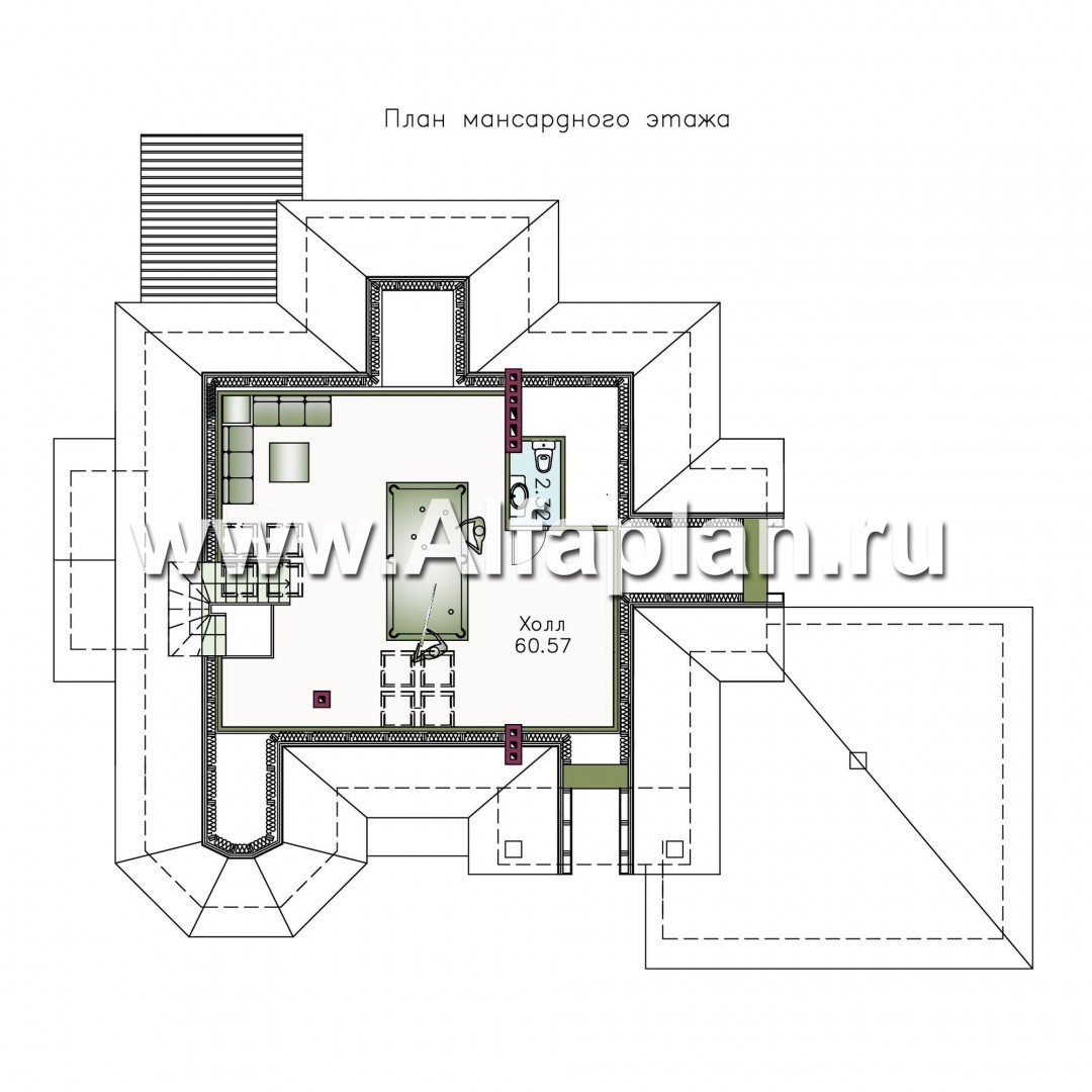 Проекты домов Альфаплан - «Воронцов»-проект двухэтажного дома из газобетона с эркером, с биллиардной в мансарде,  с гаражом на 2 авто - изображение плана проекта №3