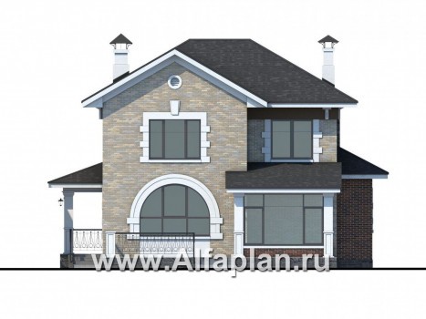 Проекты домов Альфаплан - «Равновесие» - изящный коттедж с террасами - превью фасада №4