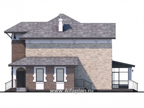 «Амадей» - проект двухэтажного дома, планировка с эркером и с террасой - превью фасада дома