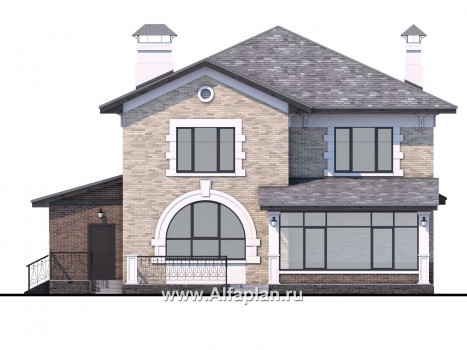«Амадей» - проект двухэтажного дома, планировка с эркером и с террасой - превью фасада дома