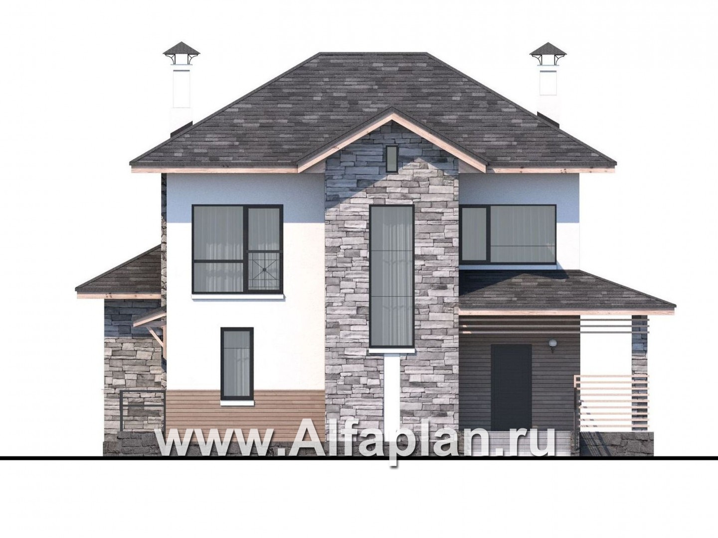 Проекты домов Альфаплан - «Снежная страна» - изящный коттедж с террасами - изображение фасада №1