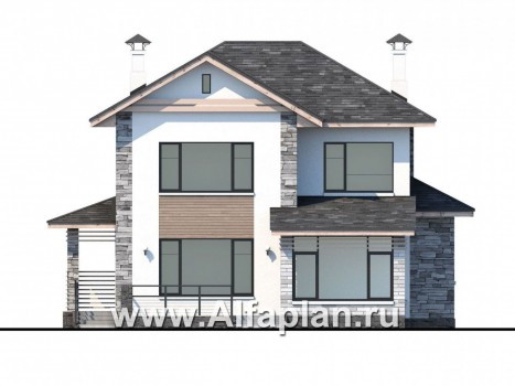 Проекты домов Альфаплан - «Снежная страна» - изящный коттедж с террасами - превью фасада №4