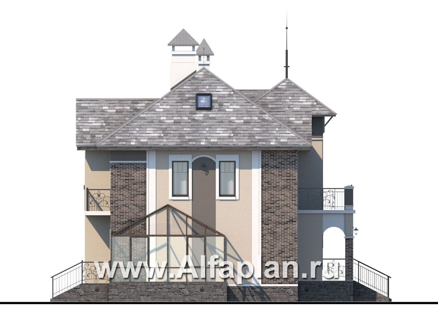 Проекты домов Альфаплан - «Разумовский» - элегантный коттедж с цоколем - изображение фасада №3