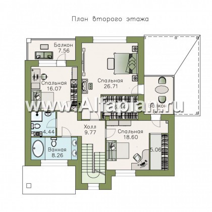 Проекты домов Альфаплан - «Северная регата» - коттедж с большой террасой и кинозалом - превью плана проекта №2