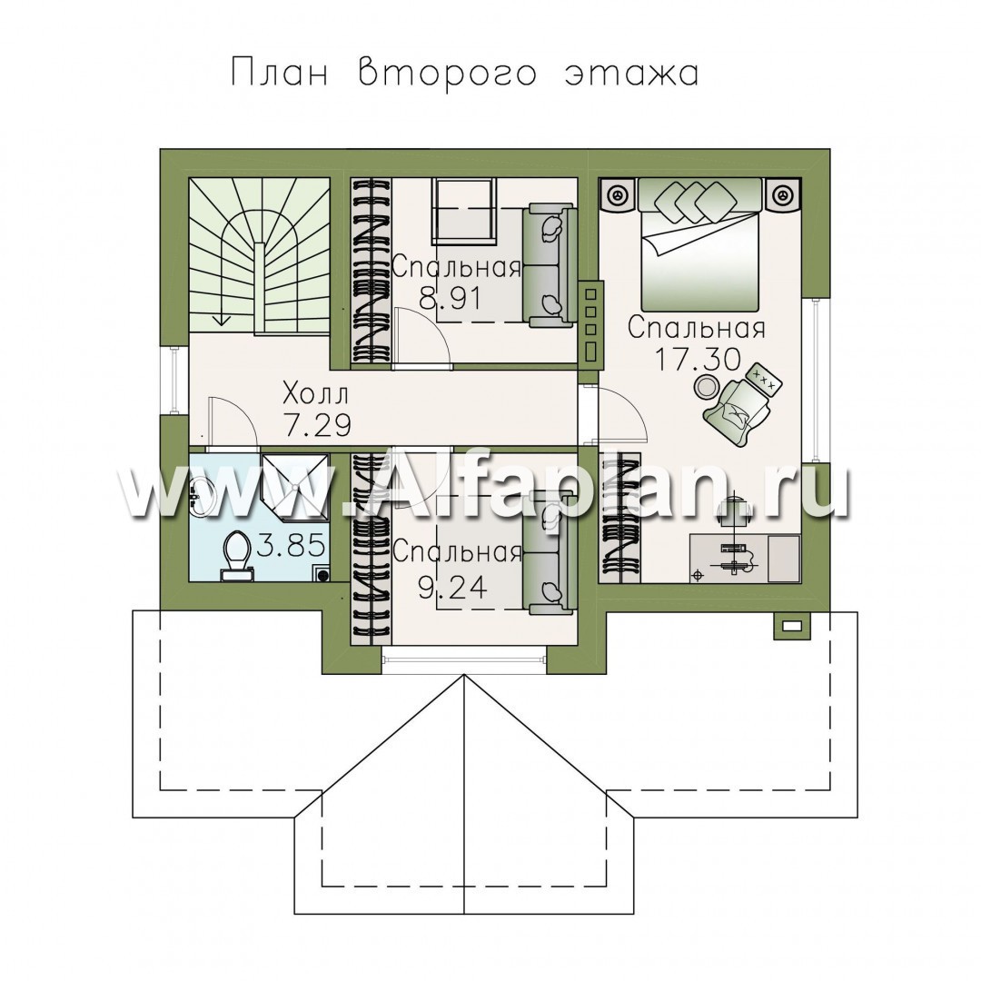 Проекты домов Альфаплан - Компактный дом с мансардой и большой террасой - изображение плана проекта №2