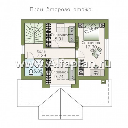 Проекты домов Альфаплан - Компактный дом с мансардой и большой террасой - превью плана проекта №2