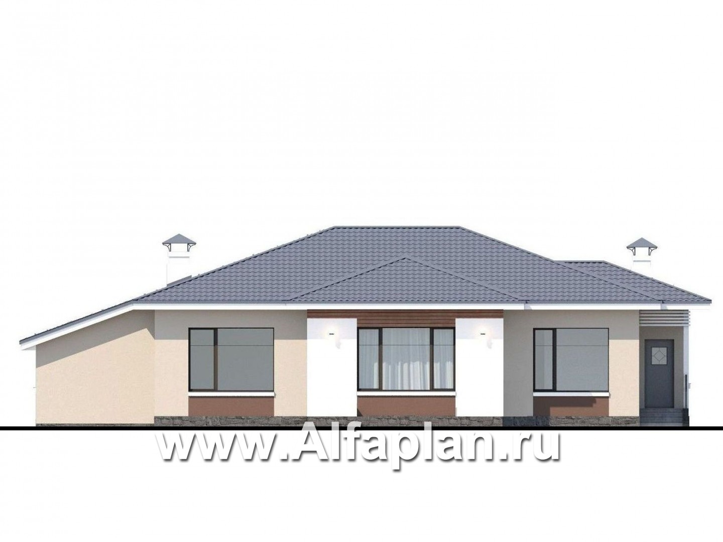 Проекты домов Альфаплан - «Калипсо» - одноэтажный двухквартирный дом (возможен для людей с ограниченными возможностями) - изображение фасада №4