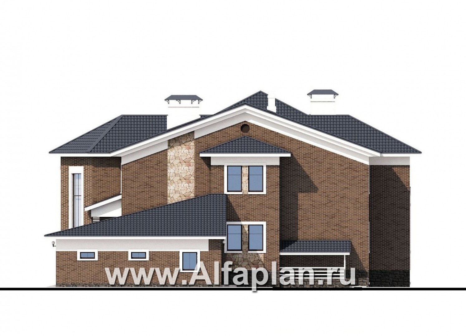 Проекты домов Альфаплан - «Пятьсот квадратов» — комфортабельный загородный особняк бизнес-класса - изображение фасада №2