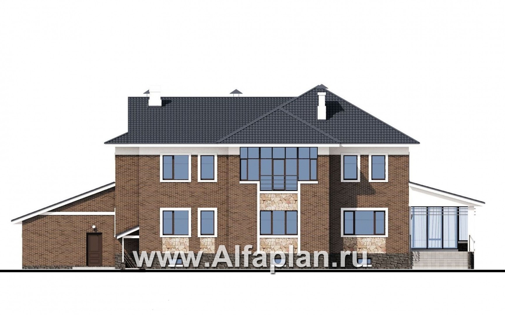 Проекты домов Альфаплан - «Пятьсот квадратов» — комфортабельный загородный особняк бизнес-класса - изображение фасада №4