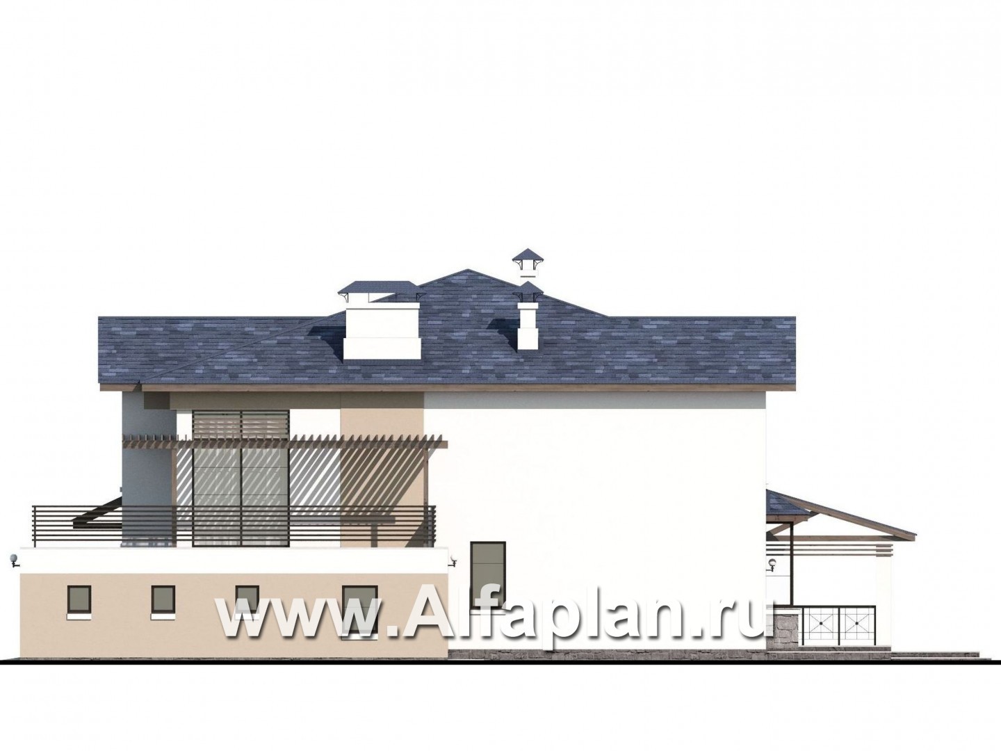 Проекты домов Альфаплан - «Динамика» — современный коттедж с большими гаражом и террасой - изображение фасада №2