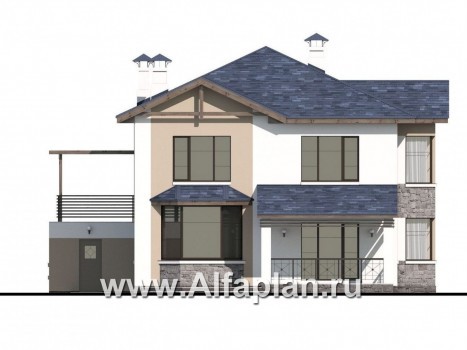 Проекты домов Альфаплан - «Динамика» — современный коттедж с большими гаражом и террасой - превью фасада №4