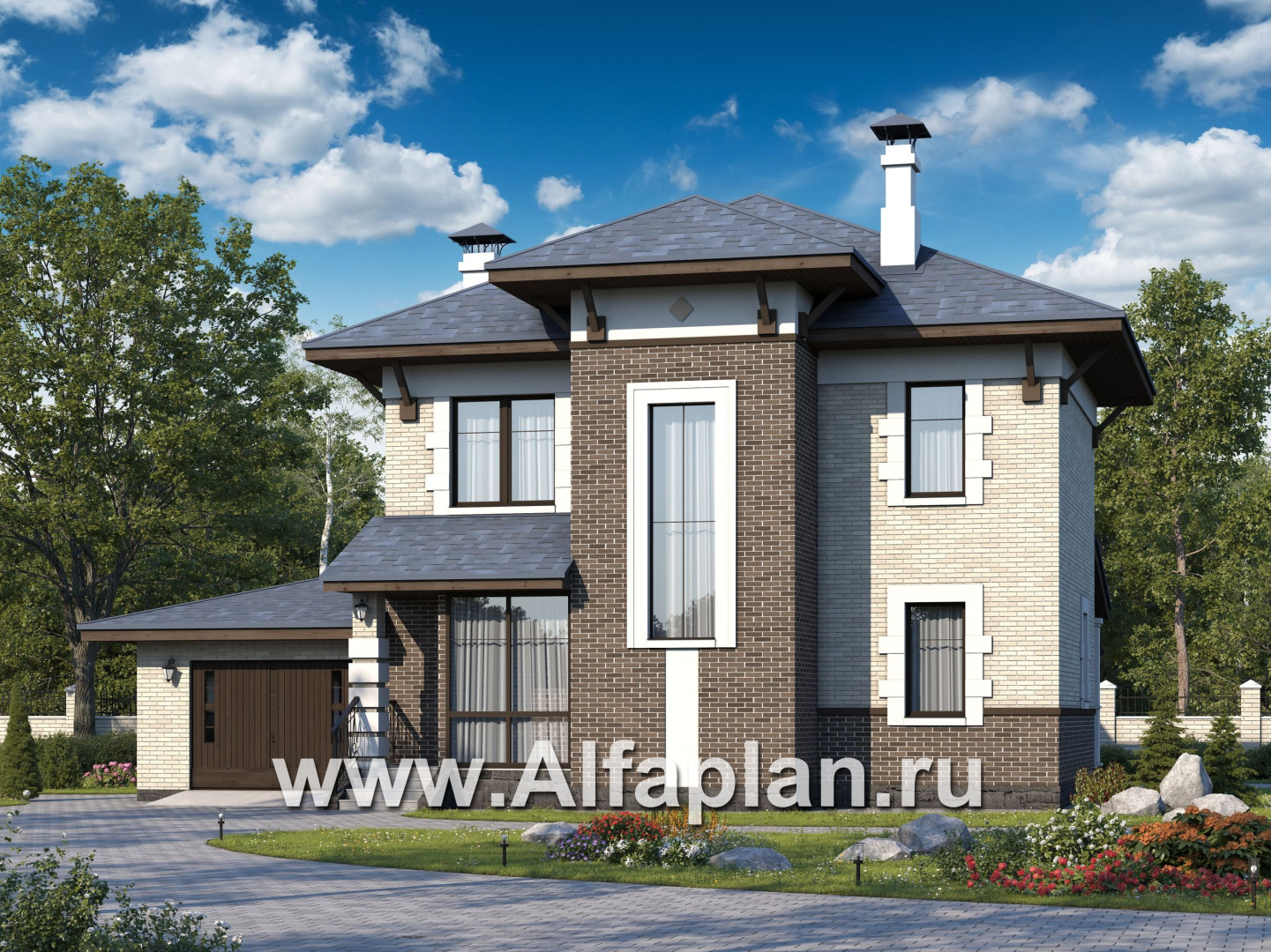 Проекты домов Альфаплан - «Виконт»- двухэтажный дом с гаражом и отличной планировкой - дополнительное изображение №1