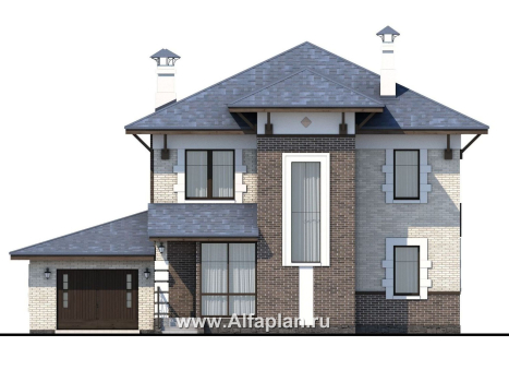 Проекты домов Альфаплан - «Виконт»- двухэтажный дом с гаражом и отличной планировкой - превью фасада №1