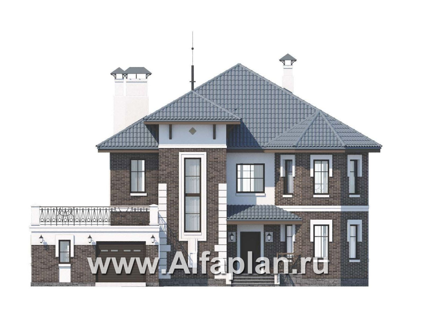 Проекты домов Альфаплан - «Феникс» - комфортабельный  коттедж с террасой - изображение фасада №1