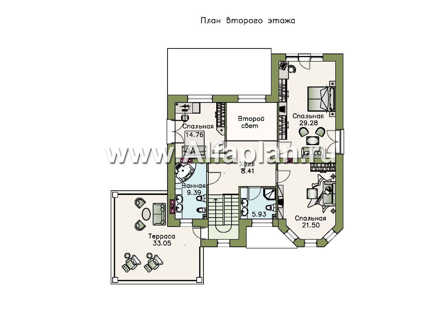 Проекты домов Альфаплан - «Феникс» - комфортабельный  коттедж с террасой - изображение плана проекта №2