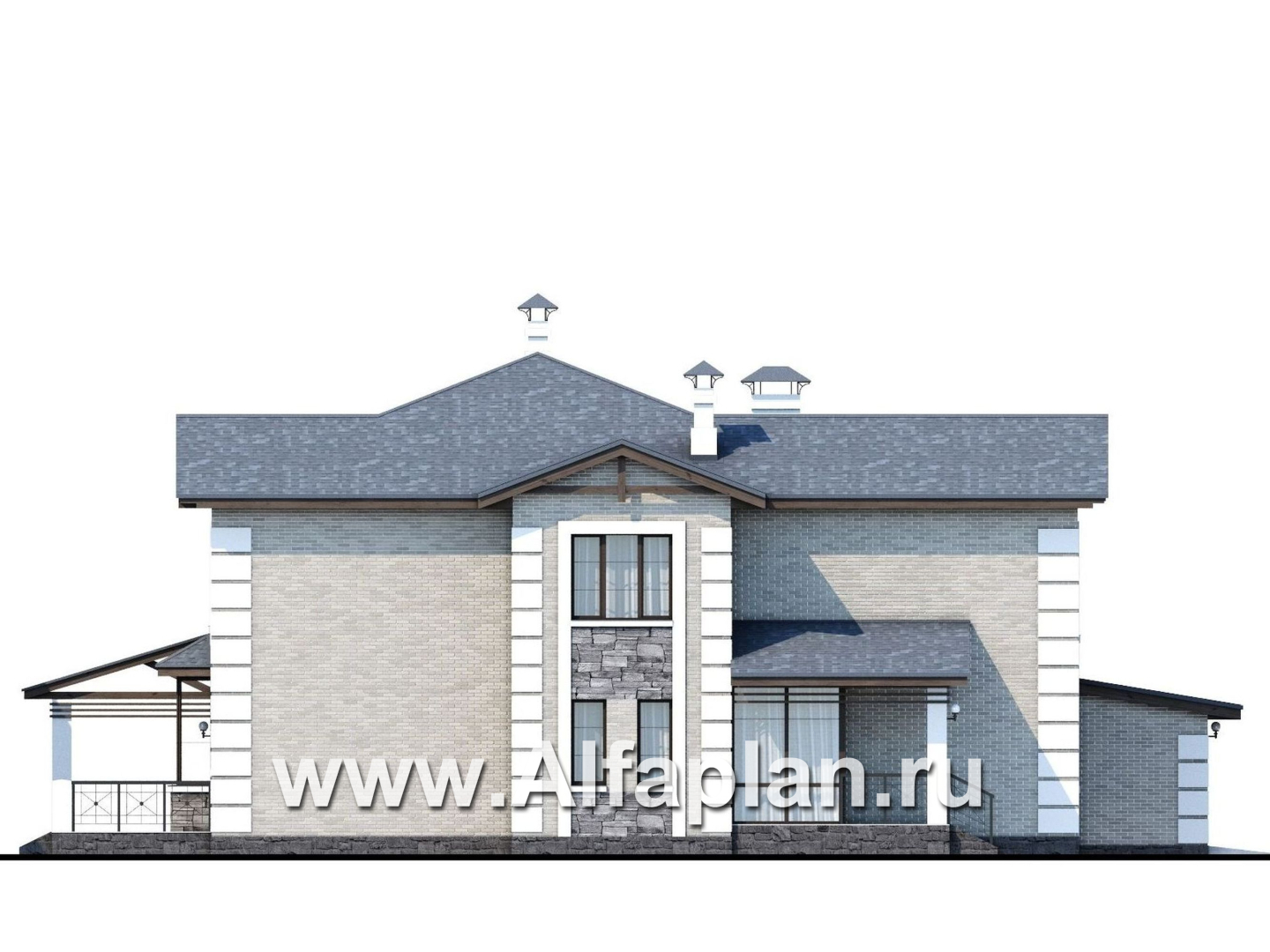 Проекты домов Альфаплан - «Вяземский» - просторный коттедж для узкого участка - изображение фасада №3