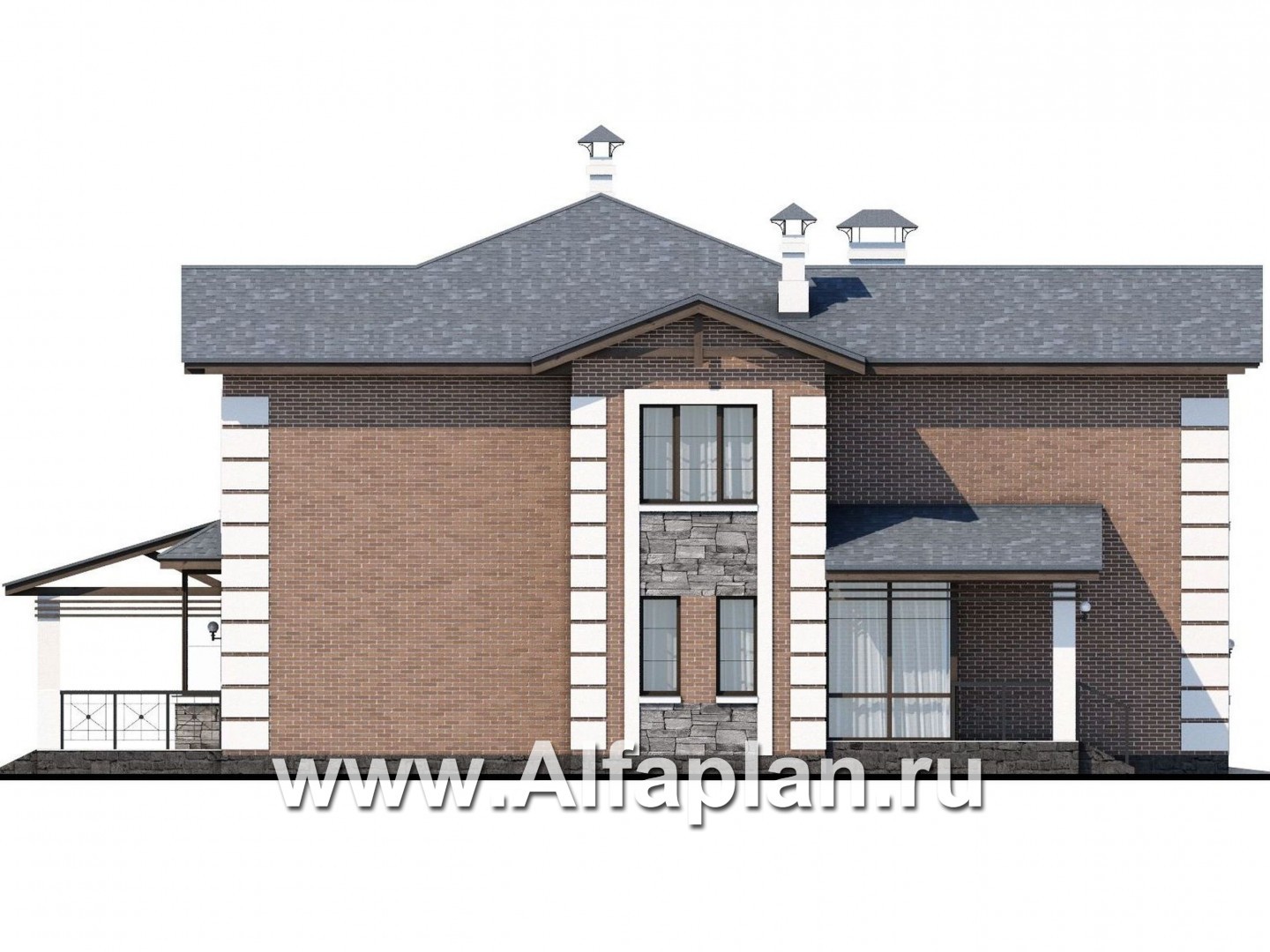 Проекты домов Альфаплан - «Вяземский» - комфортабельный коттедж с террасами для отдыха - изображение фасада №3