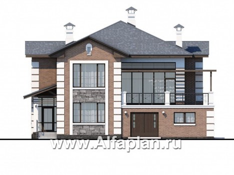Проекты домов Альфаплан - «Вяземский» - комфортабельный коттедж с террасами для отдыха - превью фасада №1