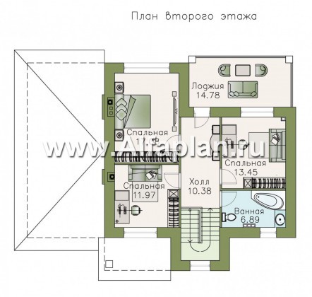 Проекты домов Альфаплан - «Виконт» - коттедж с гаражом и простой двускатной кровлей - превью плана проекта №2