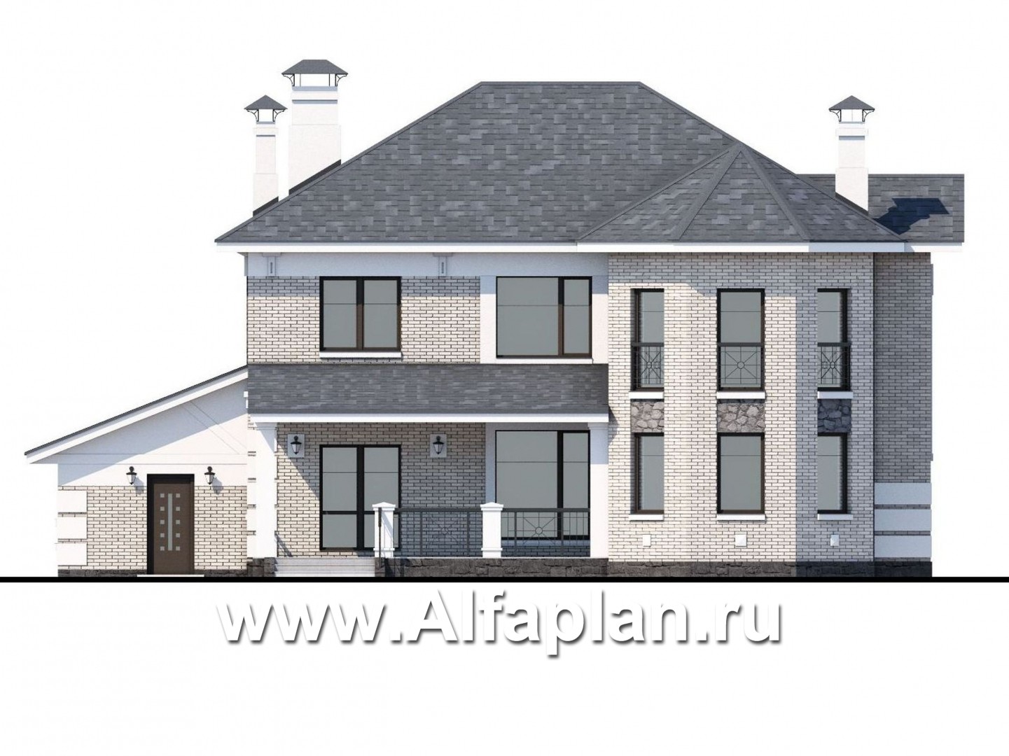 Проекты домов Альфаплан - «Затерянный рай» - коттедж с отличной планировкой и гаражом - изображение фасада №4