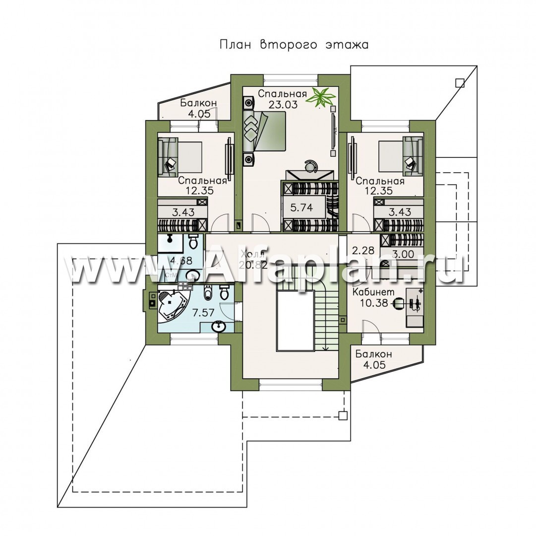 Проекты домов Альфаплан - «Аутентик» - комфортабельный коттедж с большим гаражом и верандой - план проекта №2