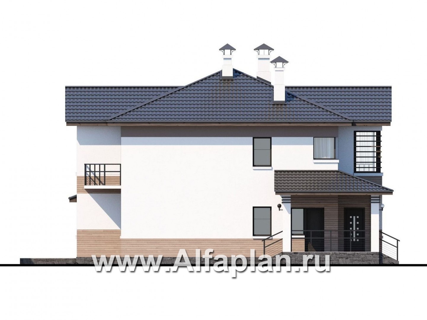 Проекты домов Альфаплан - «Аутентик» - современный комфортабельный двухэтажный коттедж - изображение фасада №3