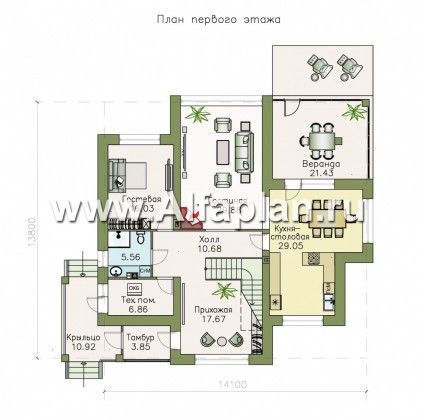Проекты домов Альфаплан - «Аутентик» - современный комфортабельный двухэтажный коттедж - превью плана проекта №1