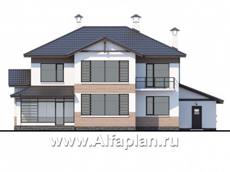 Проекты домов Альфаплан - «Аутентик» - комфортабельный коттедж с большим гаражом и верандой - превью фасада №4