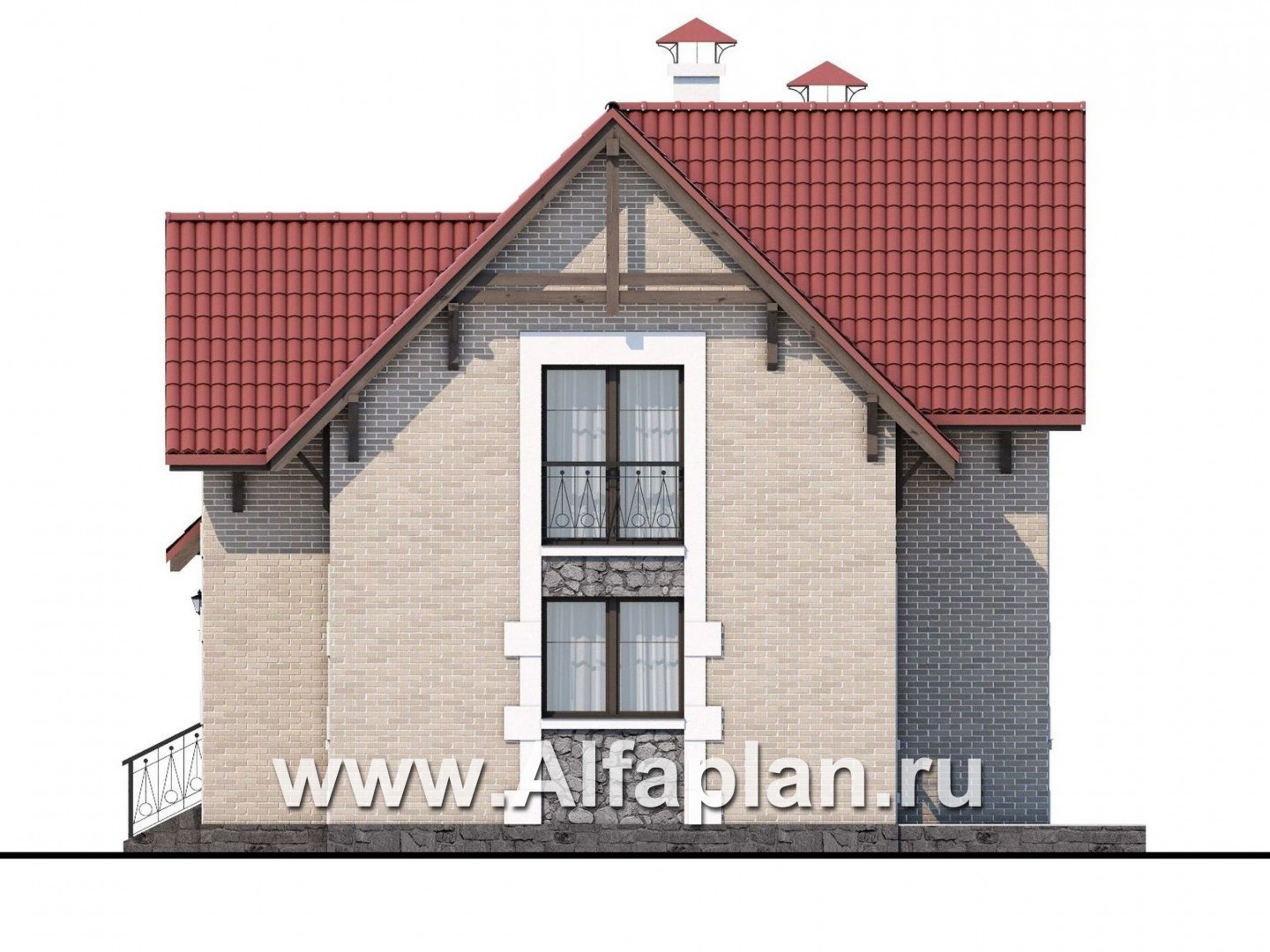Проекты домов Альфаплан - Коттедж из кирпича «Высокая орбита» с современной планировкой - изображение фасада №2