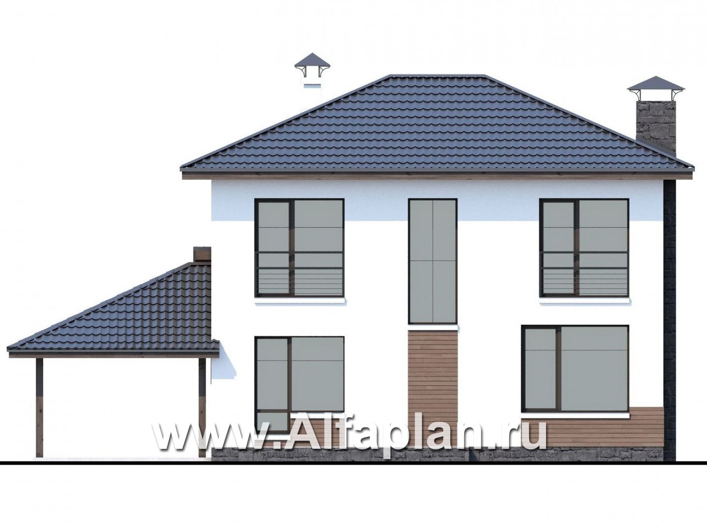 Проекты домов Альфаплан - Кирпичный дом «Карат» - навесом - изображение фасада №4