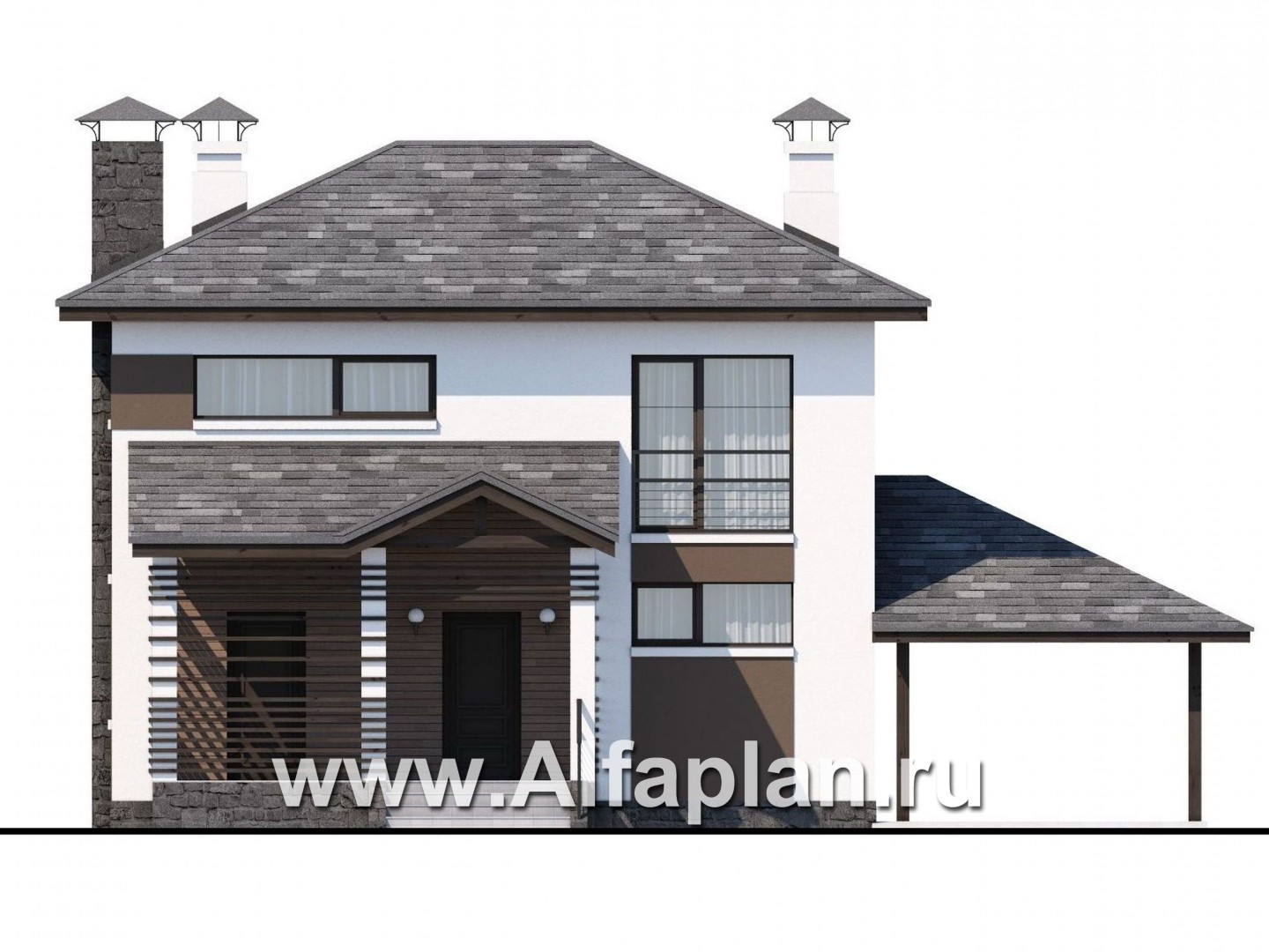 Проекты домов Альфаплан - Кирпичный дом «Панорама» - навесом - изображение фасада №1