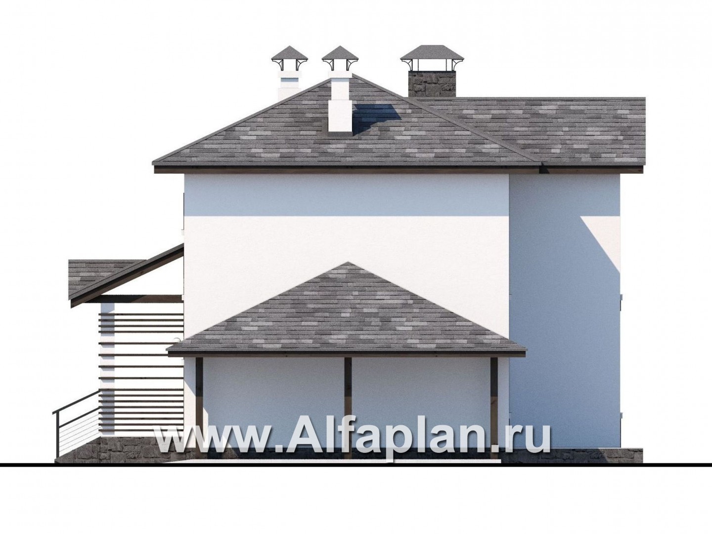 Проекты домов Альфаплан - Кирпичный дом «Панорама» - навесом - изображение фасада №2