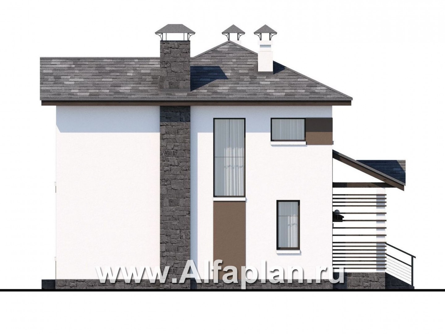 Проекты домов Альфаплан - Кирпичный дом «Панорама» - навесом - изображение фасада №3