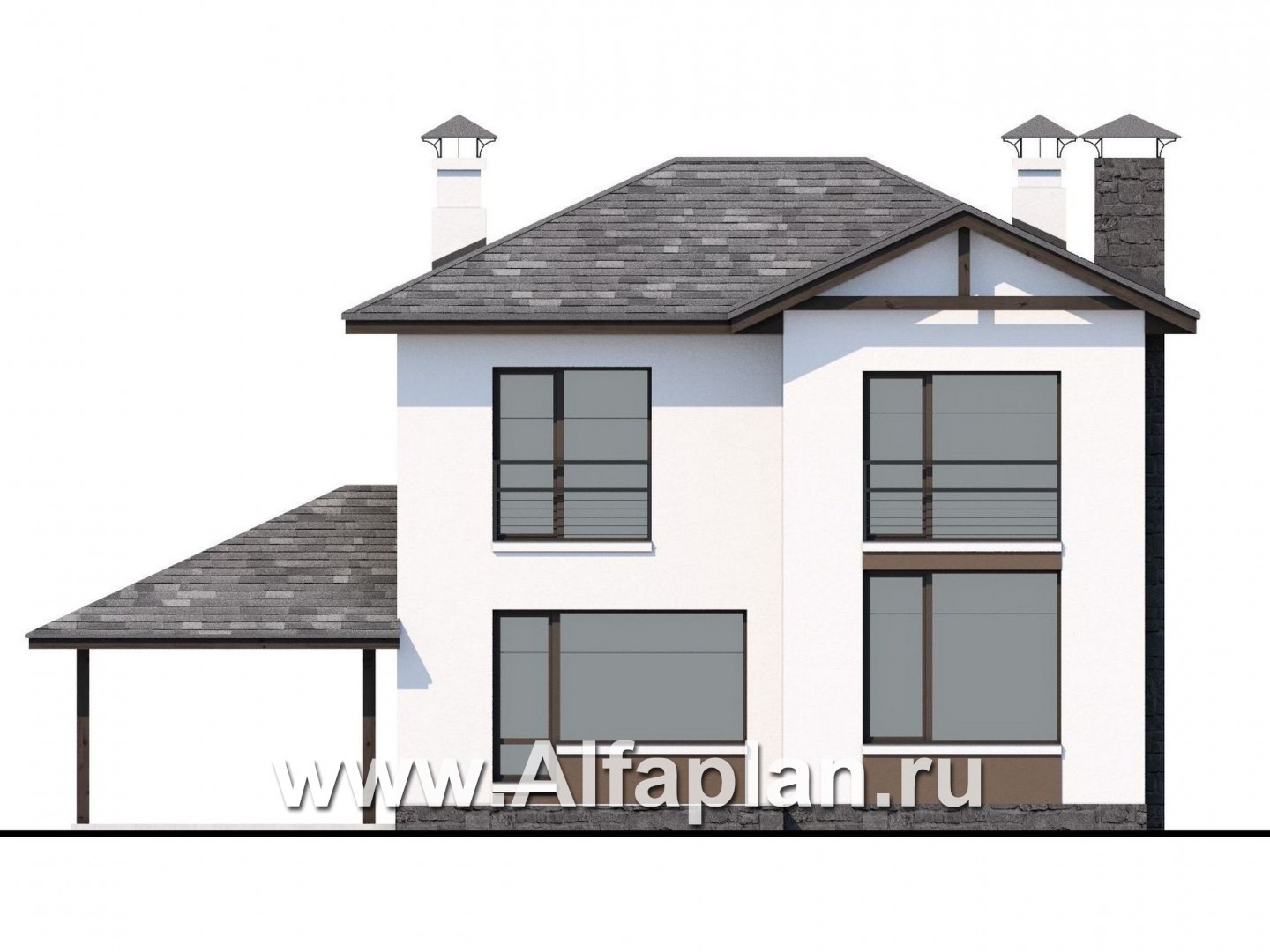 Проекты домов Альфаплан - Кирпичный дом «Панорама» - навесом - изображение фасада №4