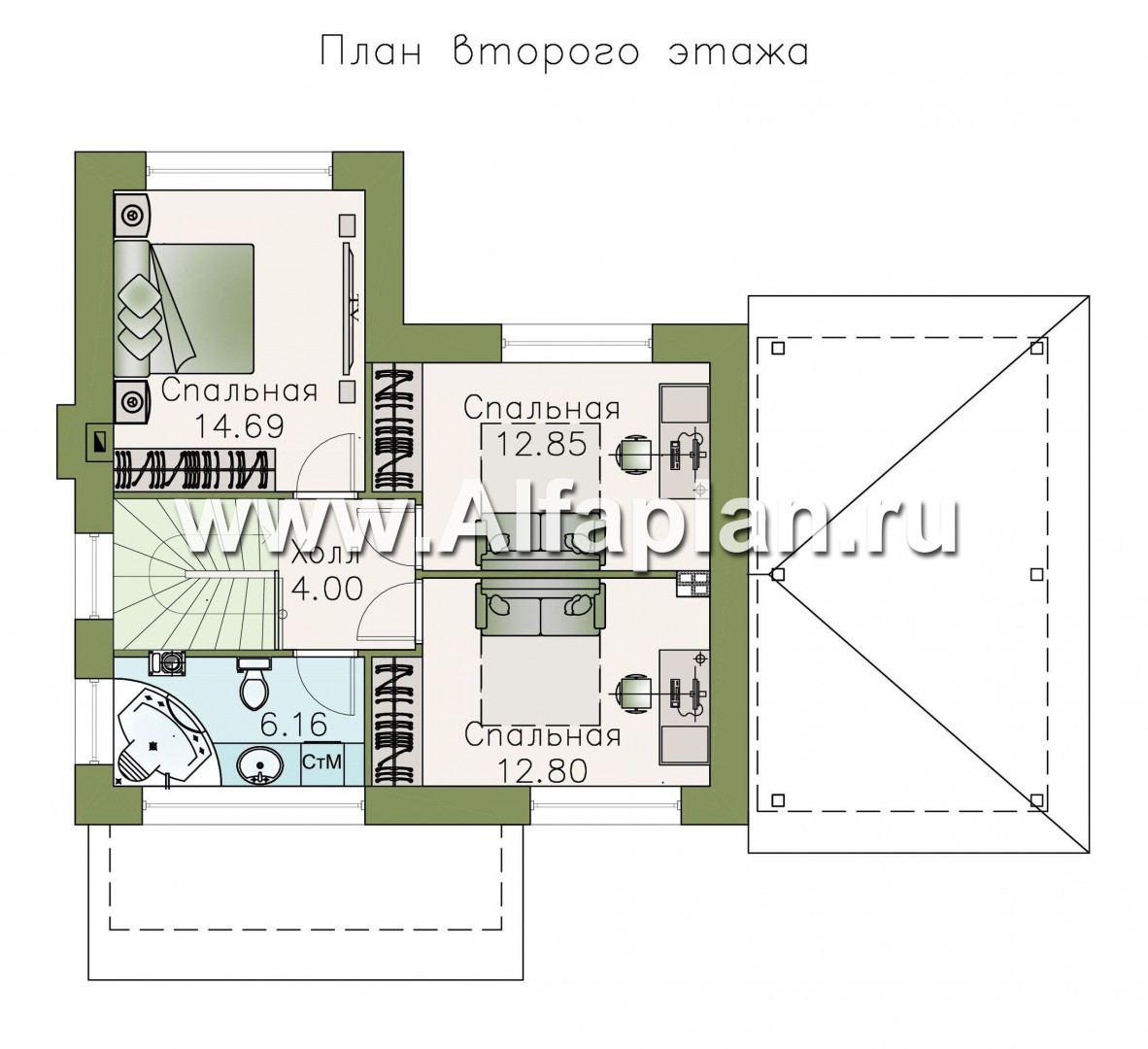 Проекты домов Альфаплан - Кирпичный дом «Панорама» - навесом - план проекта №3