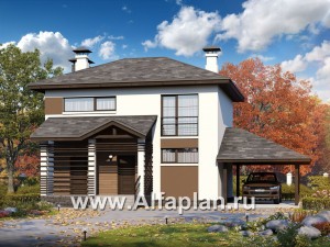Проекты домов Альфаплан - Кирпичный дом «Панорама» - навесом - превью основного изображения