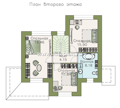 Проекты домов Альфаплан - «Невский стиль» - удобный и красивый двухэтажный дом - превью плана проекта №2