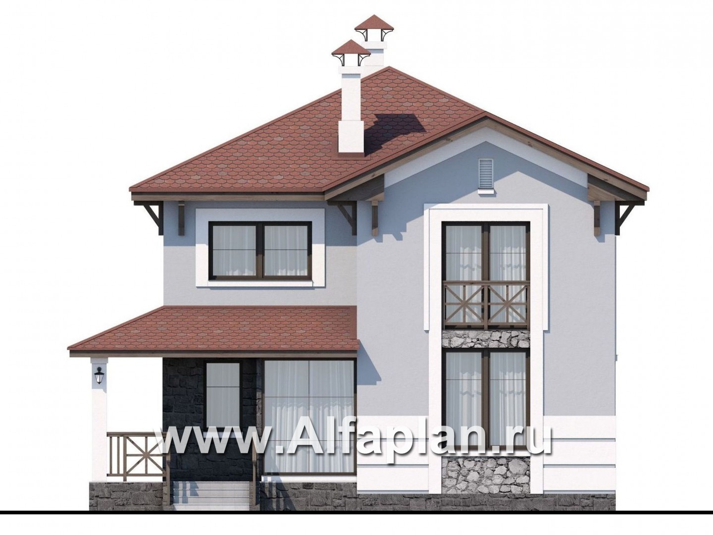 Проекты домов Альфаплан - Кирпичный дом «Собственный рай» - изображение фасада №1