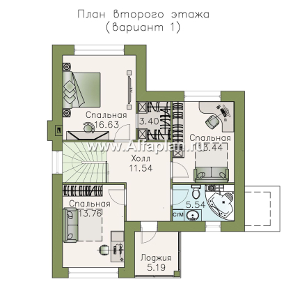 Проекты домов Альфаплан - «Княжна Мери» - удобный дом с вариантами планировки - превью плана проекта №2