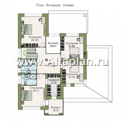 Проекты домов Альфаплан - «Родос» - проект современного двухэтажного дома с гаражом на две машины - превью плана проекта №2