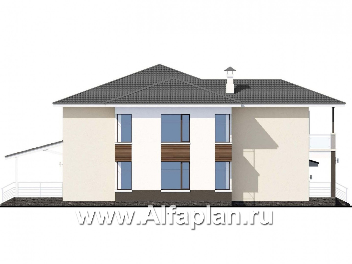 Проекты домов Альфаплан - Двухэтажный коттедж с гаражом и террасой - изображение фасада №3
