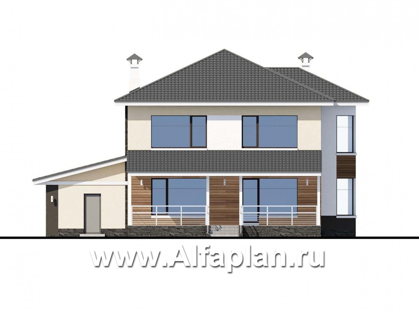 Проекты домов Альфаплан - Двухэтажный коттедж с гаражом и террасой - изображение фасада №4